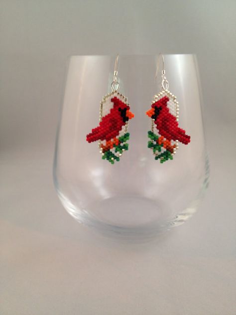 Cute Winter Cardinal Brick Stitch Earrings by BeadingBeeCreations, $12.00 Loom Designs, Seed Bead Projects, Winter Cardinal, Stitch Earrings, Jewerly Beads, Brick Stitch Earrings, Seed Bead Tutorial, Holiday Patterns, Animal Earrings