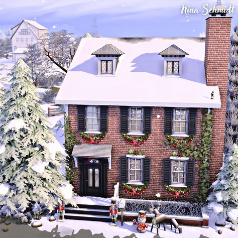 Speed Build & Download on YouTube Ts4 Suburban House, Christmas Sims 4 House, Sims 4 Holiday Home, Sims Christmas House, Christmas House Sims 4, Sims Brick House, Sims 4 Christmas Build, Cool Sims 4 Builds, Sims 4 Suburban Family Home