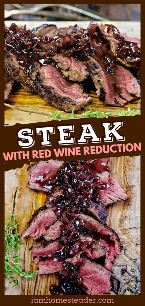 Steak With Red Wine Sauce, Christmas Family Dinner, Steak With Red Wine, Strip Steak Recipe, Red Wine Reduction, Impressive Dinner, Pan Seared Steak, Red Wine Sauce, Garlic Butter Chicken