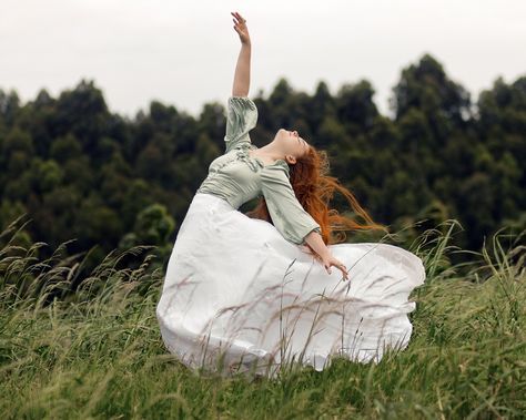 Dancing In The Forest Aesthetic, Woman In Nature Aesthetic, Elves Photoshoot, Woman Dancing Aesthetic, Ginger Woman Aesthetic, The Maiden Archetype Aesthetic, Forest Aesthetic Photoshoot, Fairy Aesthetic Photoshoot, People Dancing Aesthetic