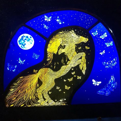 Museum Of Witchcraft & Magic on Instagram: “Tamsin Abbott piece currently on show in our exhibition, Isobel Gowdie: The Witch of Auldearn @tamsintheshed #isobelgowdie…” Witchy Stained Glass Art, Isobel Gowdie, Tamsin Abbott, Thistle Stained Glass Window, Stained Glass Tarot, Salem Witch Museum, Boscastle Museum Of Witchcraft, Witchcraft Magic, The Witch