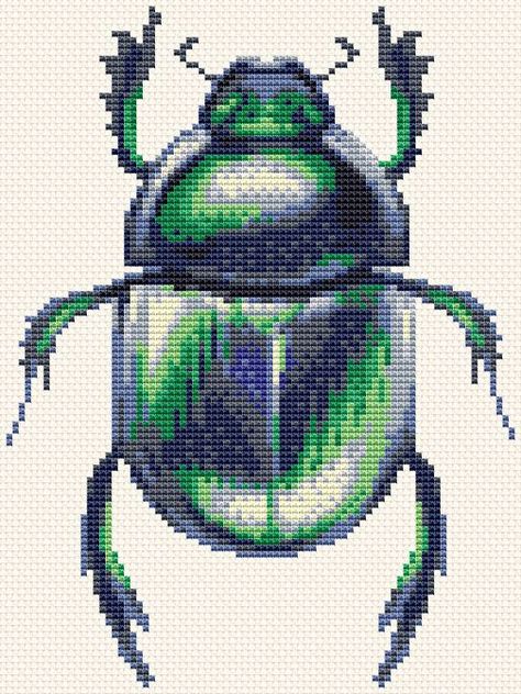 Bug Cross Stitch, Beetle Cross Stitch, Beetle Embroidery, Cross Stitch Nature, Bugs Embroidery, Nature Embroidery, Hand Embroidery Patterns Free, Nature Cross Stitch, Tapestry Crochet Patterns