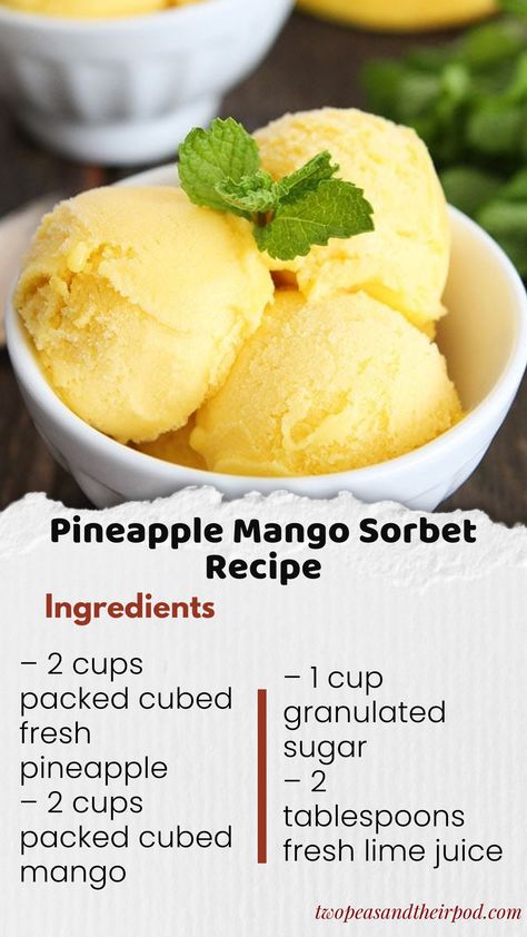 You only need pineapple, mango, sugar, and lime juice to make this refreshing sorbet. This easy 4-ingredient sorbet is cool, creamy, and a great summer treat! Mango Sorbet Recipe, Burger Sides, Mango Passionfruit, Sorbet Is, Sorbet Recipe, Lime Sorbet, Mango Pineapple, Mango Sorbet, Ninja Creami