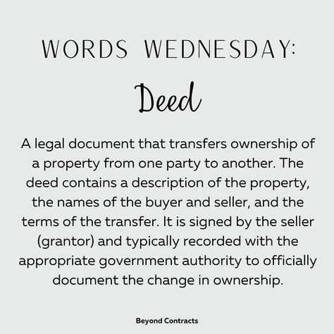 🏡 *What is a deed?* It’s the official document that proves you own your home – the key to your castle 🔑 Stay in the know on real estate terms every week— hit follow for more savvy real estate tips 📲 #themoreyouknow #wordswednesday #realestate #realestateagent #realestateknowledge #realestatetips #homeownership #transactioncoordinator #home Real Estate Tips For Buyers, Transaction Coordinator, Real Estate Terms, Stay In A Castle, Legal Documents, Real Estate Tips, The More You Know, Home Ownership, How To Know