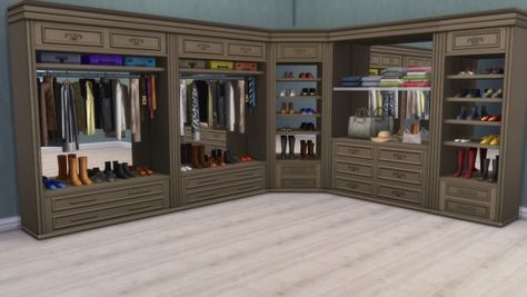 Alial Sim: Walk in closets • Sims 4 Downloads Sims 4 Get Together, Sims4 Furniture, Walk In Closet Inspiration, Sims Decor, Sims Inspiration, Western Outfits Men, Modular Wardrobes, Sims 4 House Plans, Episode Backgrounds