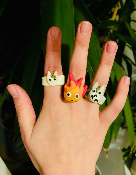 Anime Clay Rings, Air Dry Clay Rings, Calcifer Clay, Diy Clay Rings, Clay Ring, Polymer Clay Ring, Clay Rings, Diy Beaded Rings, Clay Jewelry Diy