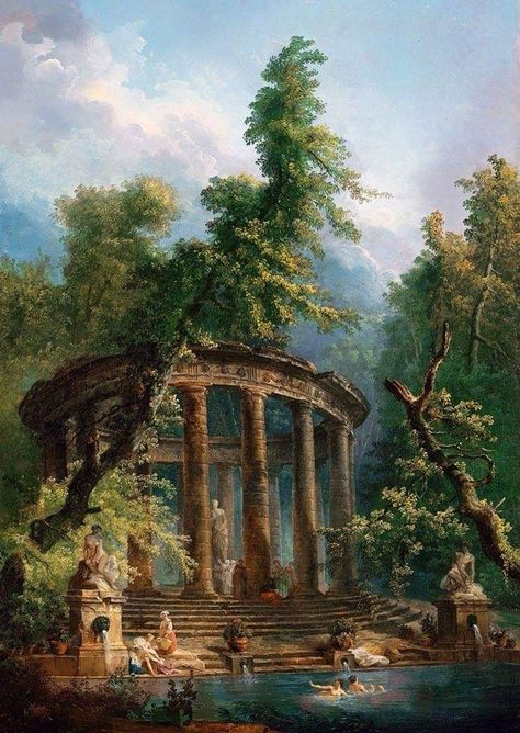 aesth. — La Belle Dame Sans Merci - 1901 - Frank Dicksee The Bathing Pool, Hubert Robert, Kolam Air, Rococo Art, Rennaissance Art, Edgar Degas, Old Paintings, Romantic Art, Classical Art