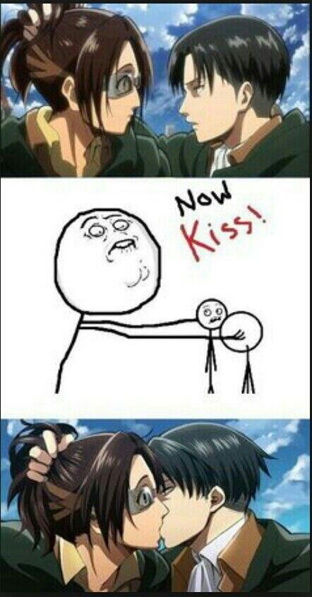 NOW KISS! O^O Ship Characters, Levi Memes, Hanji And Levi, Levi Mikasa, Atack Ao Titan, Hange Zoe, Eren X Mikasa, Attack On Titan Ships, Captain Levi