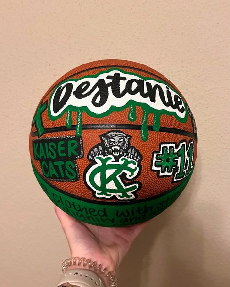 Painted basketballs lately! #handpaintedbasketball #custombasketball #basketballgift #coachgift #basketballs Painted Basketball Ideas, Painted Basketball, Basketball Ideas, Senior Stuff, Painted Hats, Basketball Gifts, Custom Basketball, Senior Night, Coach Gifts