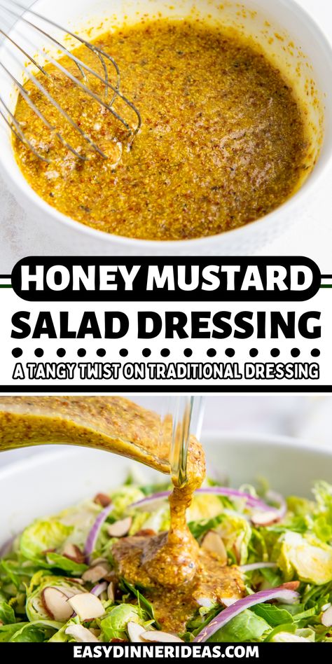 Honey Mustard Dressing is made with dijon mustard and sweet honey. This tangy homemade dressing is perfect for all of your favorite salads! Orange Honey Mustard Dressing, Dijon Honey Mustard Dressing, Spicy Mustard Salad Dressing, Homemade Honey Dijon Dressing, Hot Honey Mustard Dressing, Spicy Honey Mustard Dressing, Honey Dijon Vinaigrette Dressing, Jam Dressing, Diy Pantry Storage