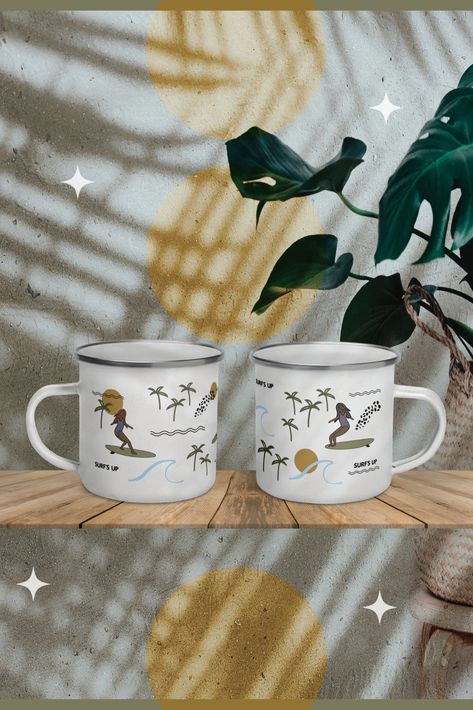 Surf Aesthetic, Surfer Girls, Surf Gifts, Pattern Mug, Beach Lover, Enamel Mug, Surf Art, Surfer Girl, Beach Lovers