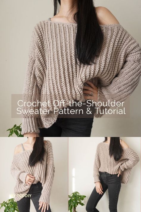 Let's learn how to crochet this here with our easy to follow pattern! 💖 Be sure to join on YouTube, Instagram and check out my Etsy @TCDDIY Easy Crochet Sweater, Off The Shoulder Jumper, Crochet Sweater Pattern, Jumper Pattern, Crochet Jumper, Jumper Patterns, Step By Step Crochet, Crochet Winter, Crochet Videos Tutorials