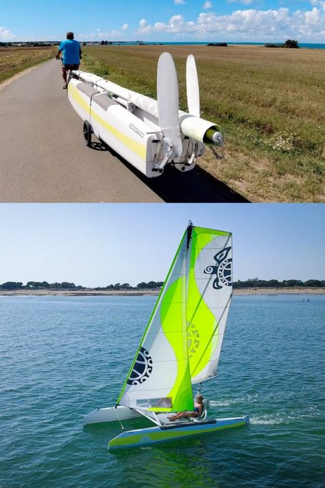 IZIBoat aims to revolutionize sailing with a collapsible, ebike-towable catamaran Catamaran Sailing, Yacht Accessories, Angler Kayak, Water Bike, Folding Boat, Outrigger Canoe, Small Sailboats, Wooden Boat Building, Kayak Boats