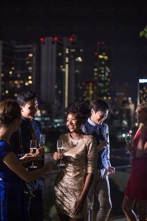 Group Of Friends Celebrating Together | Stocksy United Friends On Rooftop, Event Photography Ideas, Having Fun With Friends, Rooftop Photoshoot, Friends Celebrating, Baby Shower Pictures, Rooftop Party, People Having Fun, Fun With Friends