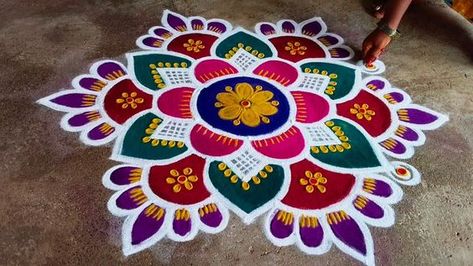 Pongal Festival Images, Color Kolam, Small Rangoli Designs, Colour Kolam, 3d Rangoli, Pongal Festival, Daily Rangoli Designs, Rangoli Designs For Competition, Rangoli Designs Videos