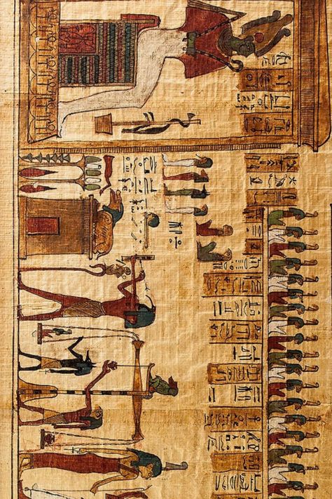 The judgment scene before Osiris (god of the underworld, rebirth and the afterlife) from 'the Book of the Dead' of Nesshutefnut. Egypt Gods Art, Osiris Egyptian God, Osiris God, Egyptian Book Of The Dead, God Of Egypt, Egyptian Poster, Egypt Gods, God Of The Underworld, Ancient Egyptian Hieroglyphics