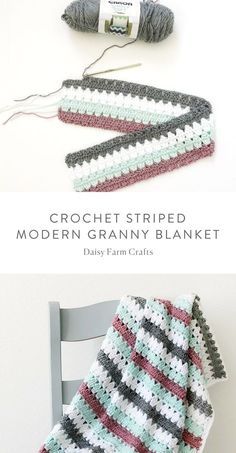 Free Pattern - Crochet Striped Modern Granny Blanket #crochet Crochet Blanket Granny Stripe, Granny Blanket, Modern Crochet Blanket, Stitching Projects, Crocheted Blanket, Crochet For Beginners Blanket, Crochet Blanket Afghan, Crochet Quilt, Haken Baby