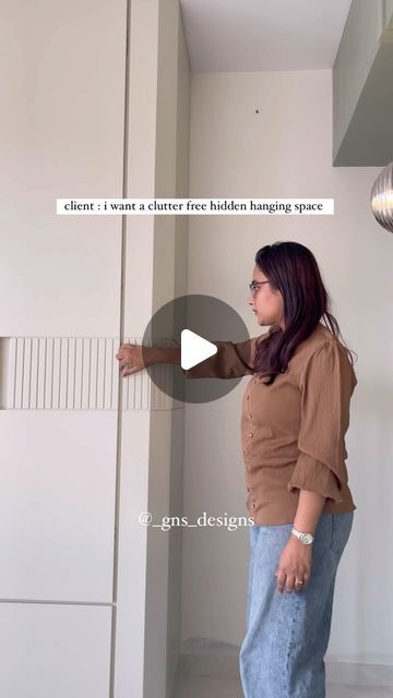 G&S Designs on Instagram: "why stick to the same behind the door hanging mess? . . .  #wardobe #wardrobedesign #hiddenstorage #hidden #clotheshanger #wardobestylist #furniture #furnituredesign #bedroom #interiordesign #interior #homedecor #homedesign #creativeinteriors" Wardrobe With Hanging Space, Saree Hanging In Wardrobe Ideas, Cloth Hanging Ideas Bedroom, Wardrobe Next To Door, Hanging Wardrobe Ideas Small Spaces, Used Clothes Hanging Ideas In Wardrobe, Bathroom Clothes Hanging Ideas, Wardrobe Hangers Ideas, Hidden Wardrobe Behind Bed