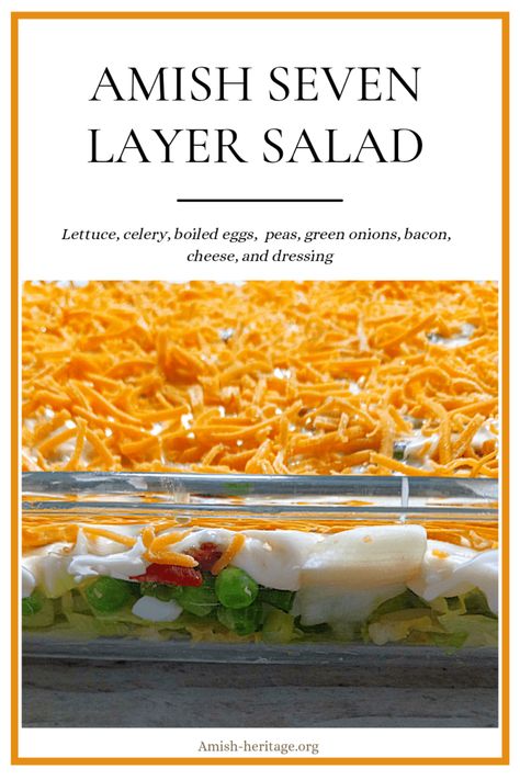 Amish Seven Layer Lettuce Salad Pea Salad Recipes With Lettuce, Overnight Layered Salad, Overnight Layered Lettuce Salad, Layered Spinach Salad With Peas, Layered Lettuce Salad With Peas, Overnight Salad Layered, Pea Salad With Lettuce, Layer Salad With Peas, 7 Layered Salad Recipe