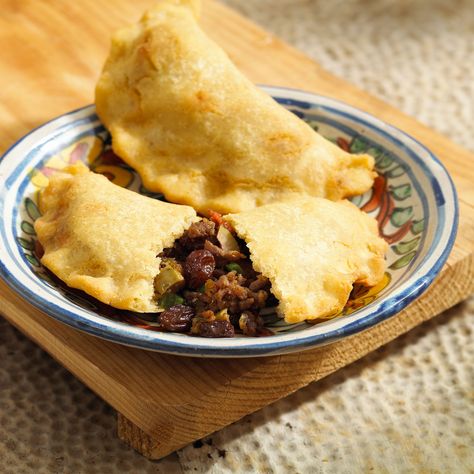 Beef Picadillo Empanadas - California Raisins Picadillo Empanadas, Recipe With Raisins, Beef Empanadas Recipe, Beef Picadillo, Raisin Recipes, Culinary Institute Of America, Beef Empanadas, California Raisins, Easy Puff Pastry