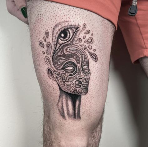 Lake Louise Tattoo, Telepathy Tattoo, Trippy Tattoo Stencil, Lsd Tattoo Ideas, Sublime Tattoo Ideas, Psycadelic Tattoo Ideas, Astral Projection Tattoo, Dmt Tattoo, Psy Tattoo