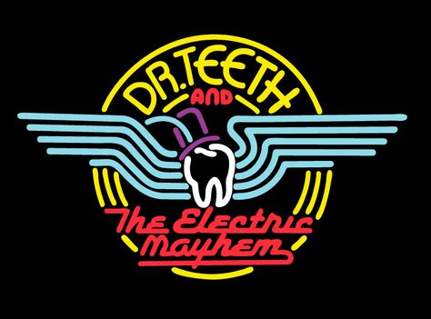 dr teeth and the electric mayham logo | Dr. Teeth & The Electric Mayhem | 1 Thought 2 Many Mayhem Logo, The Electric Mayhem, Mayhem Band, Dr Teeth, Electric Mayhem, Sweet Logo, Custom Canopy, Ad Of The World, Neon Logo