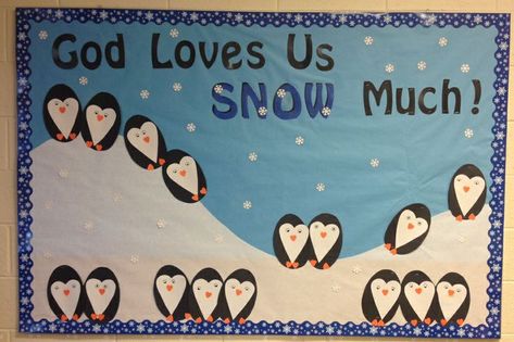 Winter Christian Bulletin Boards, Christmas Sunday School Bulletin Boards, Jesus Bulletin Boards, Christian School Bulletin Boards, Snowman Bulletin Board, Religious Bulletin Boards, Sunday School Classroom Decor, January Themes, Catholic Classroom