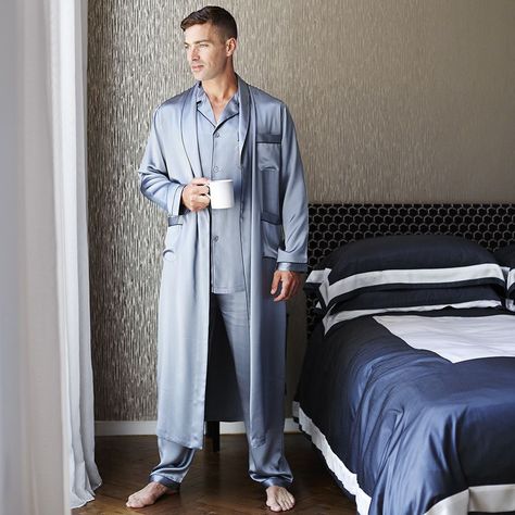 22 Momme Mens Luxury Silk Pajamas Robe Set with Trimming Mens Silk Robe, Robe Pajamas, Pajamas Robe, Pijama Satin, Mens Silk Pajamas, Silk Dressing Gown, Silk Clothes, Silk Nightwear, Silk Kimono Robe