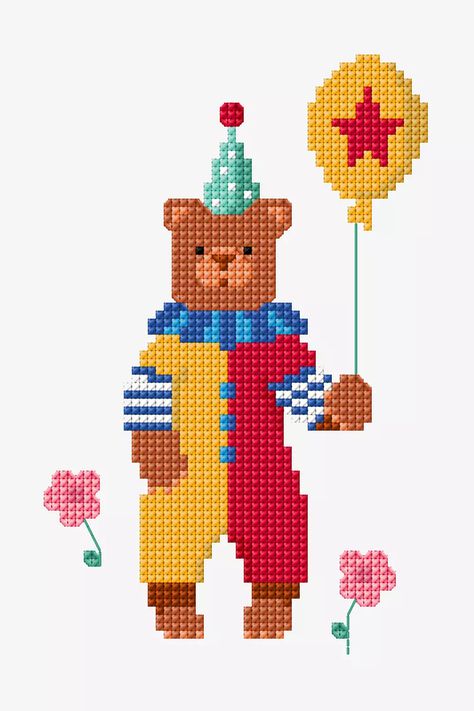 Clown Cross Stitch, Abc Patterns, Free Cross Stitch Patterns, Tiny Cross Stitch, Christmas Tale, Cross Stitch For Kids, Christmas Stocking Pattern, Mermaid Pattern, Stocking Pattern