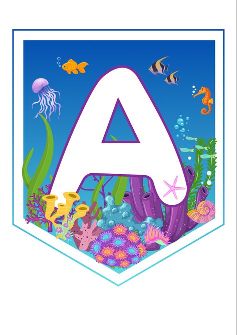 Ocean Theme Alphabet Letters, Class Door Decorations, Aquatic Theme, Letter Banner, Bracelets Handmade Diy, Classroom Rules, Alphabet Printables, Ocean Themes, Lowercase A