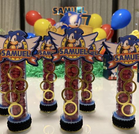 Sonic Party Favor Ideas, Sonic Birthday Centerpiece, Sonic The Hedgehog Birthday Party Decor, Sonic Centerpieces Birthday Parties, Sonic Birthday Party, Sonic Birthday Parties, Sonic Party, Hedgehog Birthday, Tenth Birthday