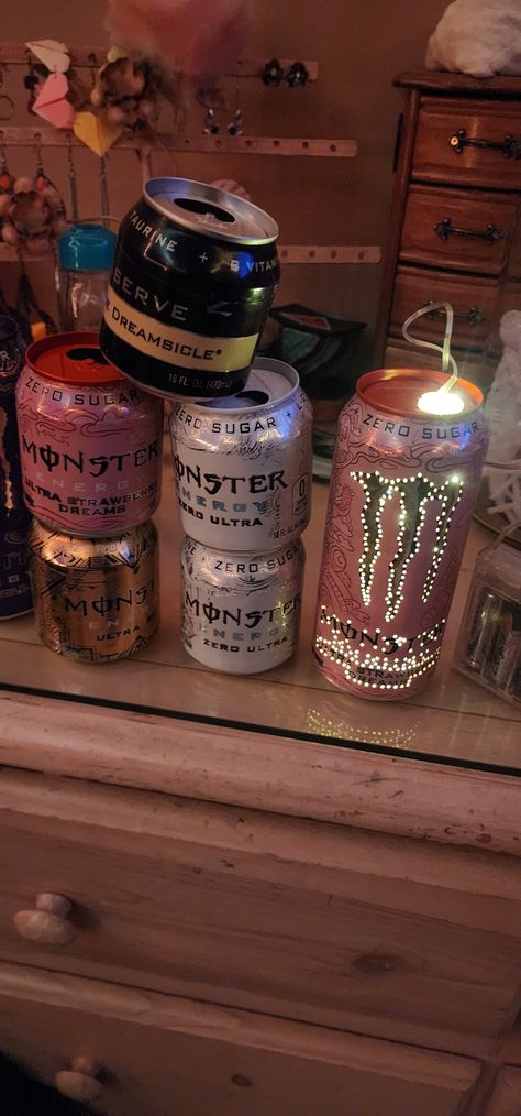 Mini mini mini mini and mini with a glowing one How To Make Mini Monster Cans, Mini Monster Can, Monster Cans Diy, Fav Drink, Monster Crafts, Mini Monster, Goofy Ahh, Mini Craft, Mini Mini