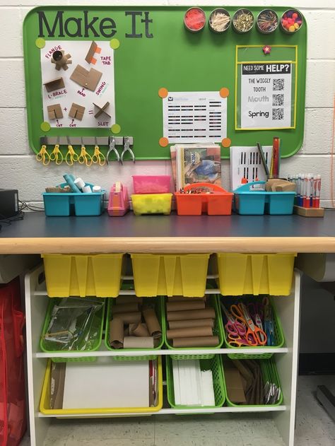 Maker Station Classroom, Tab Classroom Setup, Maker Space Kindergarten, Makers Space Elementary, School Maker Space Design, Maker Space Classroom, Maker Space Ideas Elementary, Stem Organization, Maker Space Design