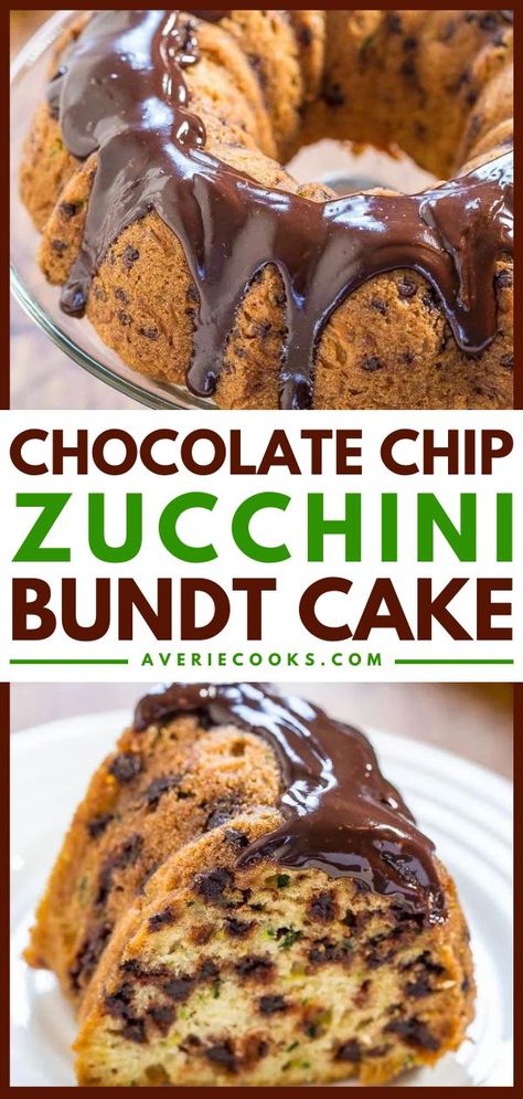 Chocolate Chip Zucchini Bundt Cake with Chocolate Ganache, zucchini recipes, dessert ideas Zucchini Bundt Cake Recipe Easy, Zucchini Chocolate Chip Cake Recipes, Zucchini Donut Recipe, Best Zucchini Chocolate Cake, Banana Zucchini Bundt Cake, Zucchini Dessert Recipes, Choc Zucchini Cake Recipe, Zucchini Chocolate Cake, Zucchini Bundt Cake