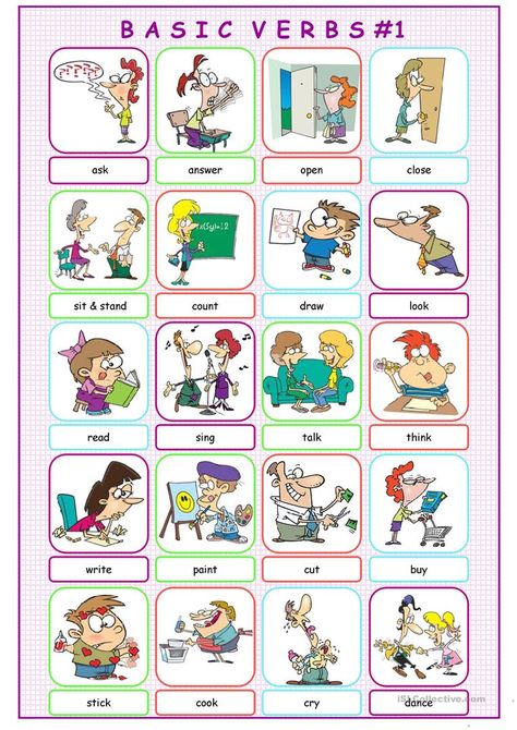 Verbs For Kids, Verbs Worksheet, Verb Worksheets, Picture Dictionary, English Grammar Worksheets, Action Verbs, Kids English, English Verbs, English Classroom