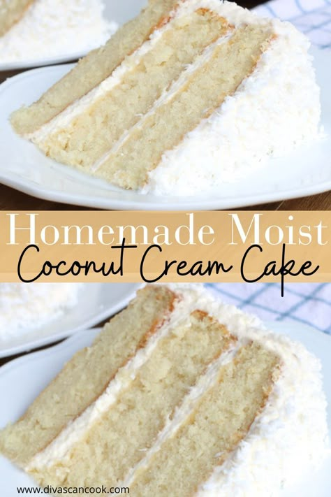 Coconut Flavored Cake, Inverted Coconut Cake Recipe, Coconut Cake With Coconut Cream, Coconut Cake With Buttercream Frosting, Divas Can Cook Coconut Cream Cake, Coconut Cake Whipped Cream Frosting, Coconut Cakes Easy, Gf Coconut Cake, White Cake With Coconut Frosting