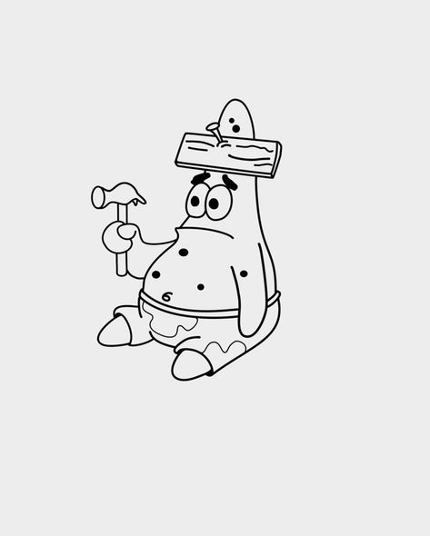 Stone Cold Tattoo, Patrick Tattoo Spongebob, Patrick Star Tattoo Design, Spongebob Tattoo Stencil, Funny Tattoo Drawings, Spongebob Tattoo Ideas Black And White, Pop Culture Tattoo Ideas, Tattoo Cartoon Characters, Patrick Spongebob Drawing