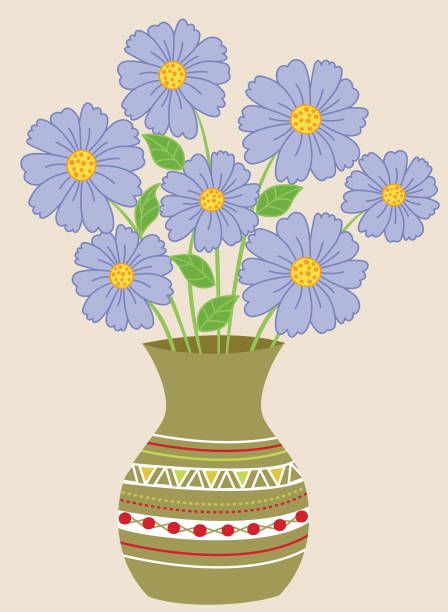 Flower With Vase Drawing, Easy Flower Vase Drawing, Pot Drawing Design, Flower In Pot Drawing, Vase Drawing Ideas, Flower Pot Design Drawing, Vase Drawing Simple, Vase With Flowers Drawing, Flower In Vase Drawing