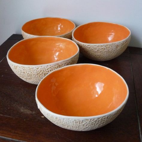 These are cantaloupe bowls! Cantaloupe Bowl, Pottery Projects, Cerámica Ideas, Orange You Glad, Mixing Bowls Set, Orange Crush, Shades Of Orange, Ceramic Bowls, Mixing Bowl