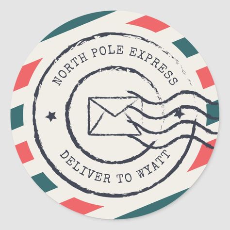 Vintage North Pole Express round sticker. Perfect for gift wrapping, scrapbooking, or adding to your Christmas decor. #christmas #northpoleexpress #vintage . #Polo_Nord #Office_Stamps #North_Pole_Express #Holiday_Kids Office Stamps, North Pole Express, Holiday Kids, طابع بريدي, Christmas Mail, Pole Nord, Sticker Christmas, Vintage Air, The North Pole