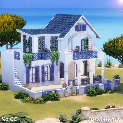 Unique Sims 4 Houses, Sims 4 Houses Layout, Sims Freeplay Houses, Sims Houses, Sims 4 House Plans, Sims 4 House Building, Greek House, Sims 4 House Design, Casas The Sims 4