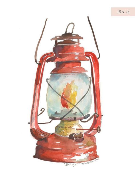 Lantern Illustration, Light Watercolor, Lantern Art, Old Lanterns, Watercolor Fine Art, Drawing Things, Lighthouse Painting, Camping Lantern, Painting Lamps