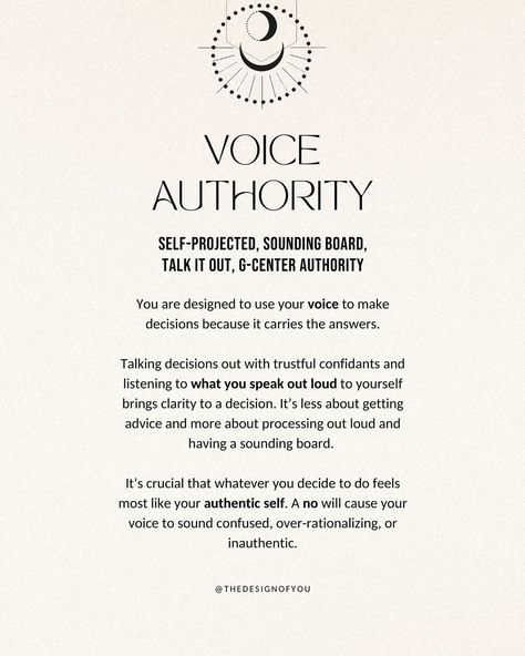 Let’s dive into Authority in Human Design!💫 Your Authority is your inner compass or intuition. It helps you make decisions and guides you to all the right places, people, and opportunities! By following your authority, you can truly never go wrong ✨ To look up your chart and find out what your unique authority is, comment MYCHART and I will send you the link to generate your HD chart for free!👇🏼 If you are interested in learning more about your human design, check out my 95+ page personal... Self Projected Authority Human Design, Authentic Self, Follow You, Human Design, Guide Book, Looking Up, Like You, Human, Let It Be