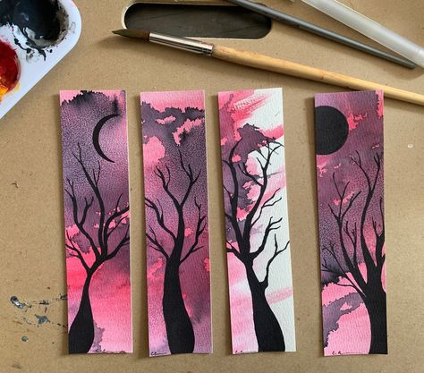 Scenery Bookmarks, Watercolor On Black Paper, Bookmark Inspiration, Watercolor Bookmarks Ideas, Watercolor Jewelry, Art Markers Drawing, Creative Bookmarks, Watercolor Books, Watercolor Bookmarks