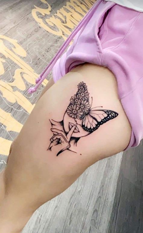 Butterfly Sunflower Tattoo, Sunflower Butterfly Tattoo, Sunflower And Butterfly Tattoo, Sunflower Tattoo Meaning, Butterfly Thigh Tattoo, Floral Back Tattoos, Unique Butterfly Tattoos, Small Butterfly Tattoo, Butterfly Tattoos For Women