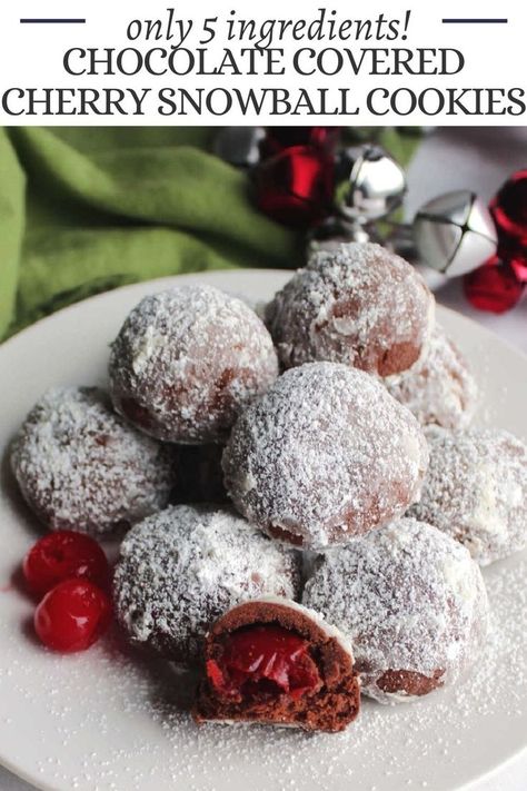 Cherry Snowball Cookies, Snowball Cookie, Mint Chip Cookies, Chocolate Snowballs, Snowballs Recipe, Chocolate Cherry Cookies, Chocolate Covered Cherry, Cherry Cookies, Snowball Cookies