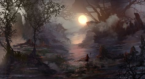 ArtStation - I Belong To The World, John Sommo Silhouette Painting, Forest Illustration, Forest Painting, Nature Tree, Mountain Paintings, Fantasy Landscape, Digital Wallpaper, Dark Fantasy Art, Animation Art