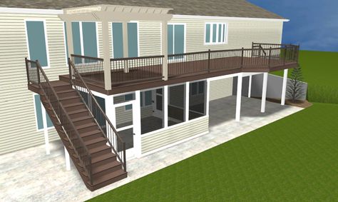 Second Story Deck Stairs, Patio Under Decks, Second Floor Deck, Second Story Deck, Screened Porch Designs, Screened In Deck, Patio Plans, Concrete Patios, Building A Porch