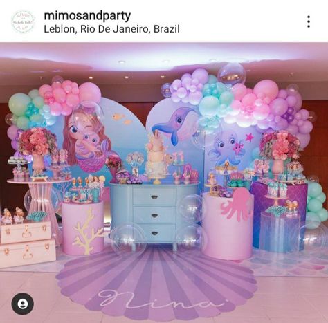 Dolphin Birthday Parties, Mermaid Birthday Party Decorations, 1st Birthday Girl Decorations, Mermaid Theme Birthday Party, Mermaid Birthday Cakes, Bubble Guppies Birthday, Birthday Party At Home, Girls Birthday Party Decorations, Elegant Birthday Party