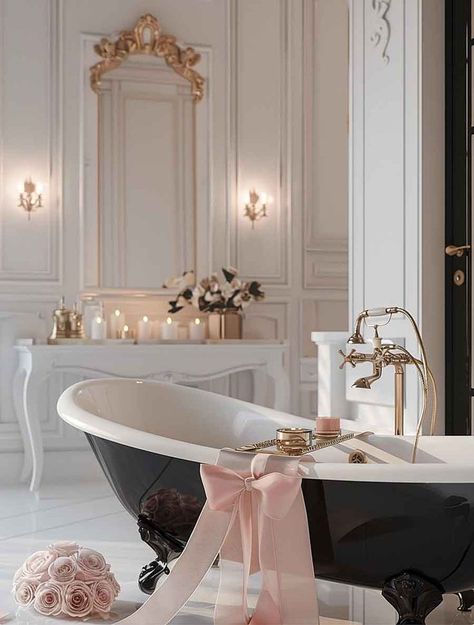 Small French Bathroom, French Inspired Bathroom, Coquette Bathroom, Parisian Chic Interior, Vintage Modern Bathroom, Parisian Bathroom, French Bathroom, Girly Bathroom, Vintage Parisian